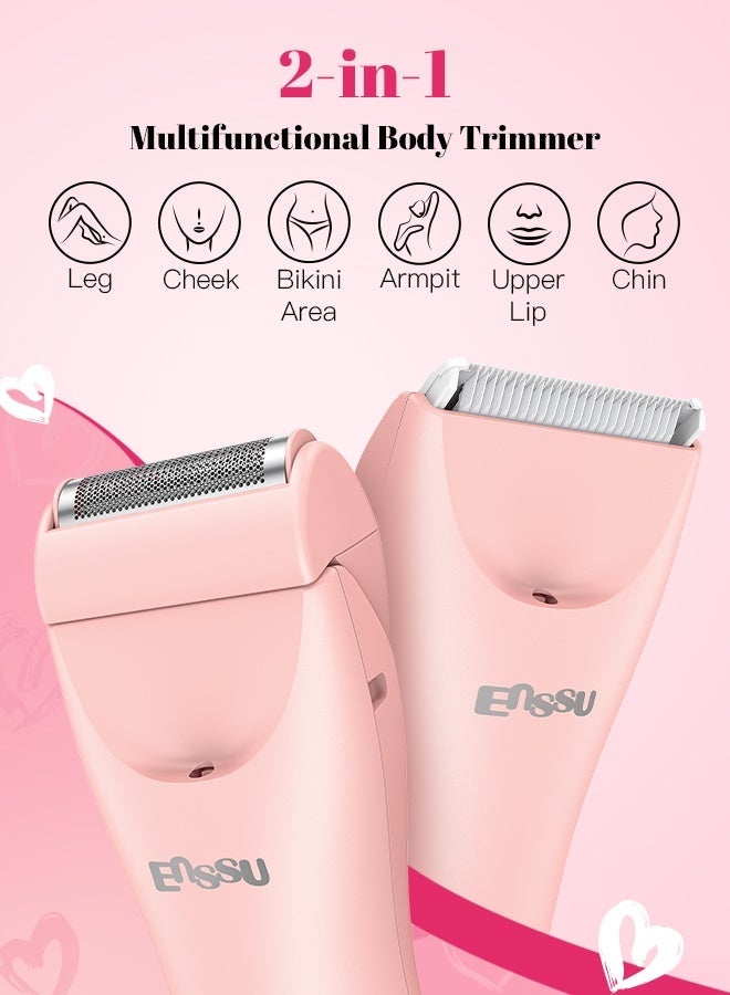 ENSSU Bikini Trimmer for Women - 2 in 1 Pubic Hair Trimmer IPX7 Waterproof, Razors for Women with LED Light & USB Charge, Painless Electric Shaver with Ceramic Blade for Bikini Legs Arm Underarm - Image 4
